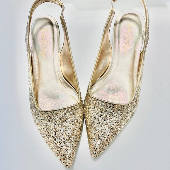 Lilly Pulitzer Gold Glitter Kitten Heels – Size 7.5B (Worn Once!) - Picture 1 of 4